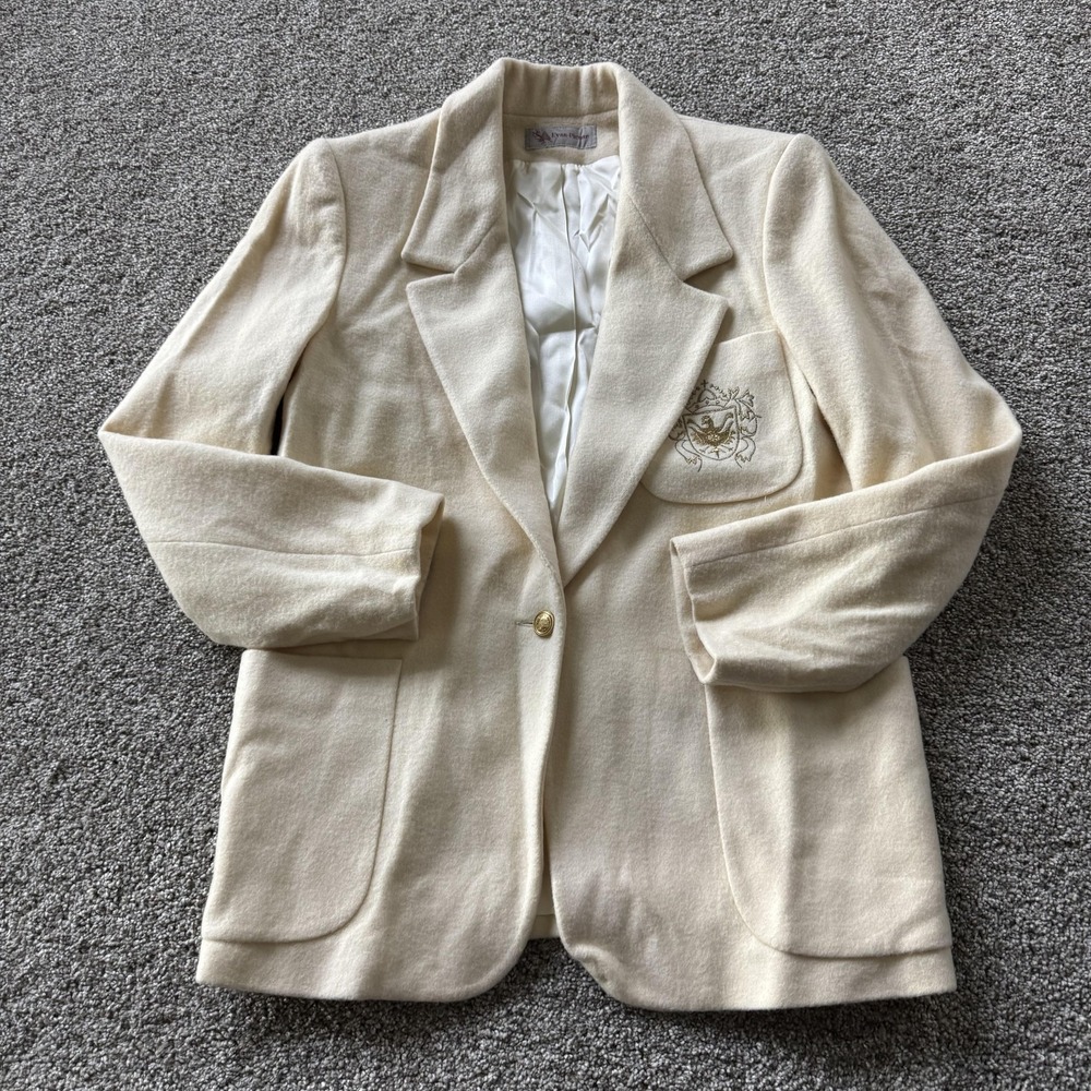 Evan Picone Blazer Jacket Womens M White Crest Pocket One Button Lined Career